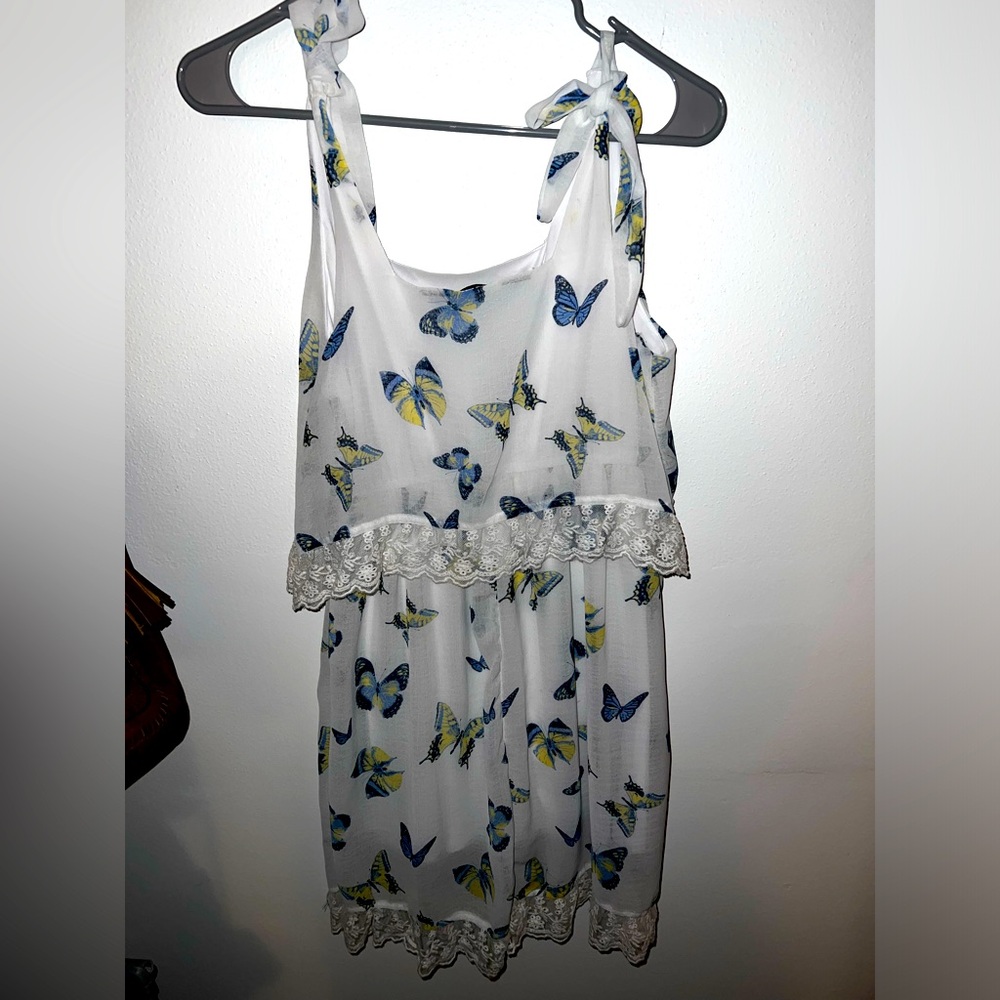 Women’s tie shoulder wide strapped butterfly print dress